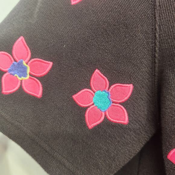 VTG. Bechamel Black Embroidered Floral Sweater Cotton Cardigan Top Women's L - Picture 5 of 8